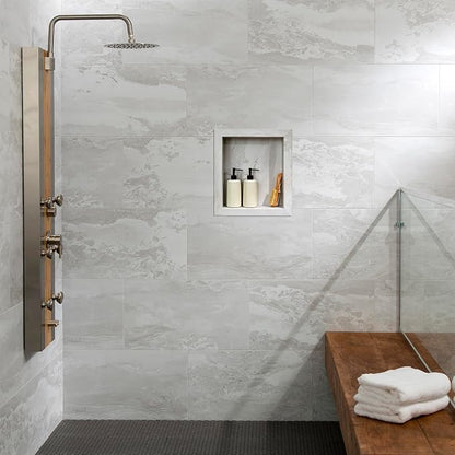 Palisade 17.5 in x 15.5 in Vinyl Shower Niche Iced Pewter/Urban Fjord | Waterproof Shower Insert