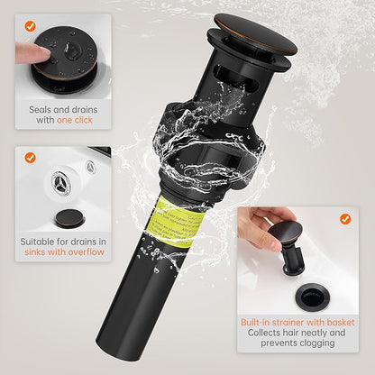 Waterfall Bathroom Faucet 3 Holes, 8 Inch Widespread Faucet 2 Handle Lead-Free Oil Rubbed Bronze, Bathroom Faucets with Pop Up Drain, Bathroom Basin Lavatory Mixer Tap with Deck Mount Plate