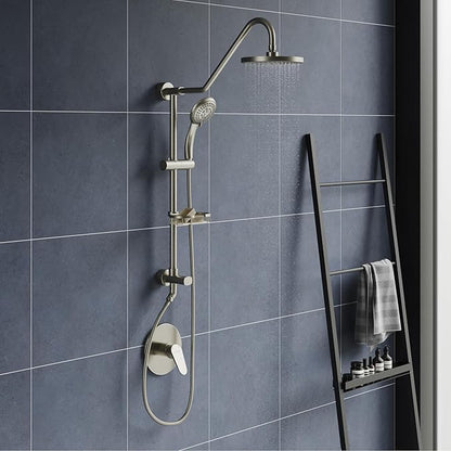 PULSE ShowerSpas Kauai III Brushed Nickel Rain Shower Head with Handheld Spray - 1.8 GPM, 8" Showerhead, 5-Function HandShower, Adjustable Slide Bar - Shower Heads with Handheld Spray Combo