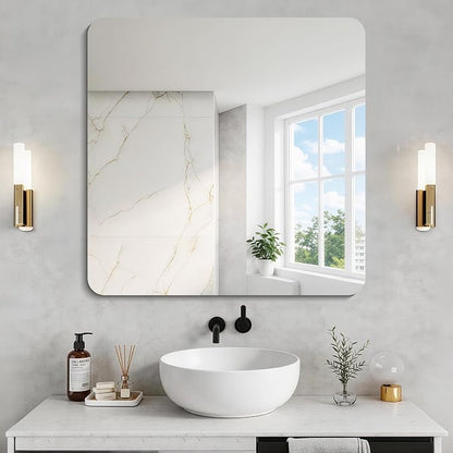 CILIBER Frameless Mirror, 30x30 Square Bathroom Mirrors for Wall Rounded Corner, Frameless Vanity Mirror Over Sink with Polished Edge, 3mm Tempered Glass, Decorative for Bedroom, Living Room, Entryway
