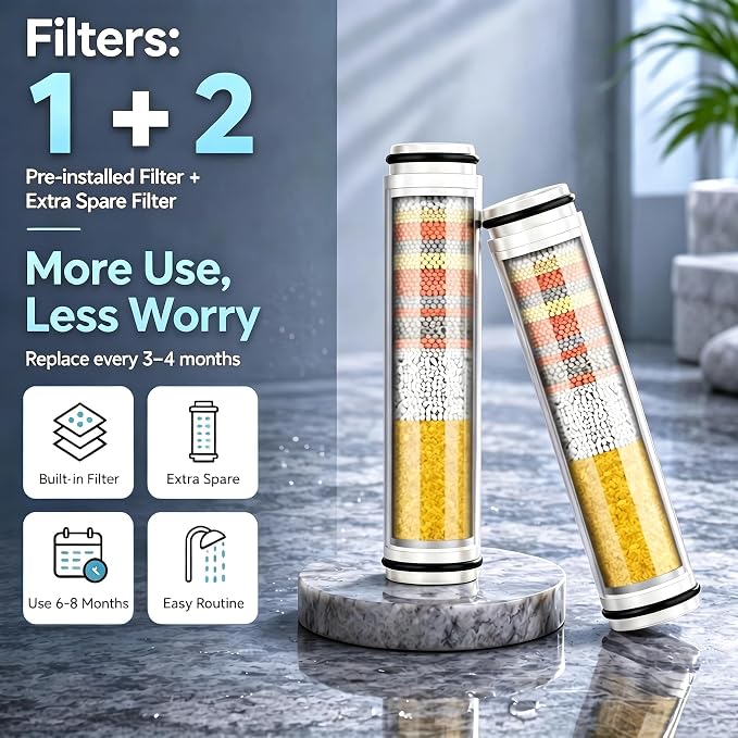Filtered Shower Head with Handheld, High Pressure Showerhead with 3 Filters | Remove Chlorine for Hard Water, Reduce Dry Itchy Skin & Hair, ON/OFF Switch, 4 Spray Built-in Power Wash, Extra Holder & Hose