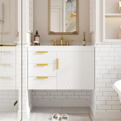 30 Inch Bathroom Vanity with Sink, Wall Mounted Bathroom Storage Cabinet with Soft Closing Door and 2 Drawers, Floating Bathroom Vanities with Decor Line