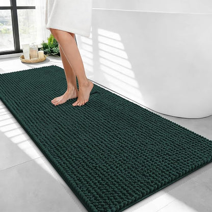 OLANLY Thick Chenille Bathroom Runner Rugs Mats 44x24, Blackish Green | Soft Absorbent Bath Rugs, Rubber Backing, Machine Wash Dry, Bath Mats for Bathroom, Tub and Shower, Home Decor Accessories