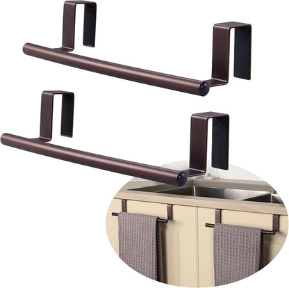 KES Over The Cabinet Towel Holder Fit 1" Thick, Kitchen Towel Holder, Brown | Anti-Wobble, Scratchproof, for Dish Hand Towels, Over The Door Towel Bar with Extended Hooks, 2 Pack, KTH500S26-OB-P2