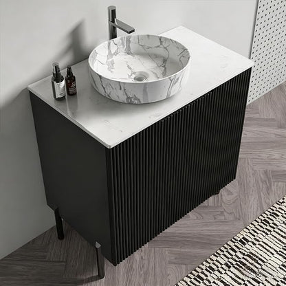 30" Mid-Century Modern Black Bathroom Vanity with Sink, Bathroom Storage Cabinet with Carrara Marble Finish Sink, Soft-Closing Doors, Drain Assembly and Pipe NOT Included