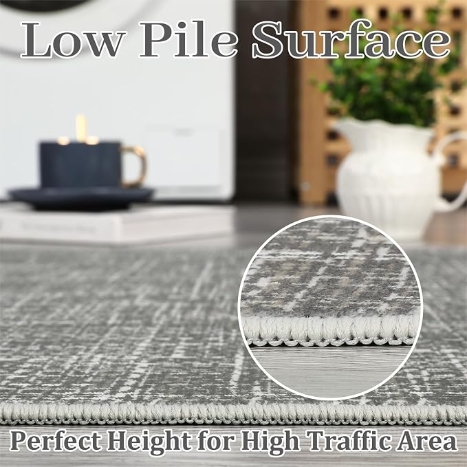 Garvee Indoor Rugs for Entryway 2x6 Solid Color Kitchen Runner Rug, Grey | Washable Modern Textured Non Slip Stain Resistant Non Shedding Low Pile Neutral Soft Rug for Bedroom Hallway Bathroom