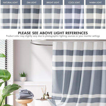 Madison Park Spa Waffle Extra Wide Shower Curtain, 108 x 72, Indigo Blue | Striped, Pieced Fabric Design, 3M Scotchgard Moisture Management, Hotel Quality, Modern, for Bathroom, OEKO-TEX Certified