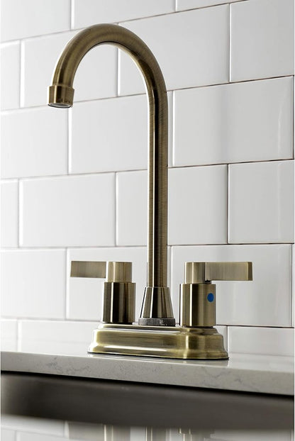 Kingston Brass KB8493NDL NuvoFusion Two-Handle 2-Hole Deck Mount Bar Faucet in Antique Brass