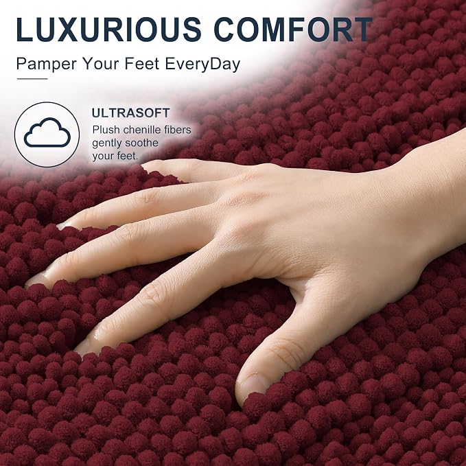 Smiry Thick Small Chenille Bathroom Rugs 24x16, Bath Mat, Andorra Red-Brown | Quick‑Dry & Machine Washable, Non‑Slip Bath Carpet, Soft Striped Bath Rugs for Tub & Shower, Modern Home Decor Accessories
