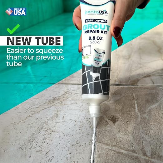 Premixed Tile Grout Repair - White 2-Pack (17.6oz/500g) | Acrylic sanded formula, for bathroom shower kitchen tile, water-resistant, 24-hour cure, 58 sq ft, value 2-pack