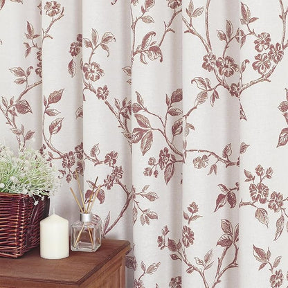 MitoVilla Pink Boho Shower Curtain Set, Cotton Floral Cottagecore Spring Shower Curtains for Bathroom, Modern Farmhouse Country Plant Leaves Bathroom Décor, 72" W x 72" L