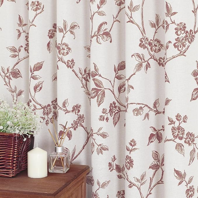 MitoVilla Long Shower Curtain Set 72 x 78, Cotton Floral Cottagecore Spring Shower Curtains for Bathroom, Modern Farmhouse Country Plant Leaves Bathroom Décor
