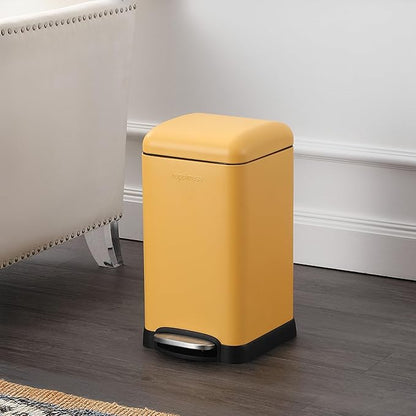 happimess Betty Retro Mini 3.2 Gal Step Trash Can, Daffodil Yellow | Soft-Close Lid, Removable Liner, Iron, Hands-Free Pedal, Satin Finish, Non-Skid Base, Built-In Damper, Modern, Minimalistic