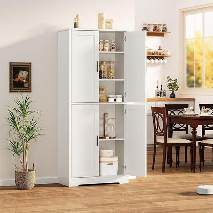 Garvee Kitchen Pantry Cabinet, 70 Inch Tall Storage Cabinet | with Doors and Adjustable Shelves, Freestanding Wooden Classic Cupboard for Living Room, Dining Room, Bathroom