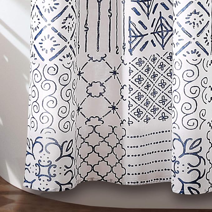 Lush Decor Monique Shower Curtain Single 72" W x 72" L Blue - Fabric Shower Curtains for Bathroom - Blue Bathroom Curtain - Coastal Bathroom Decor