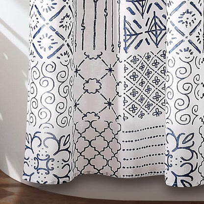 Lush Decor Monique Shower Curtain Single 72" W x 72" L Blue - Fabric Shower Curtains for Bathroom - Blue Bathroom Curtain - Coastal Bathroom Decor