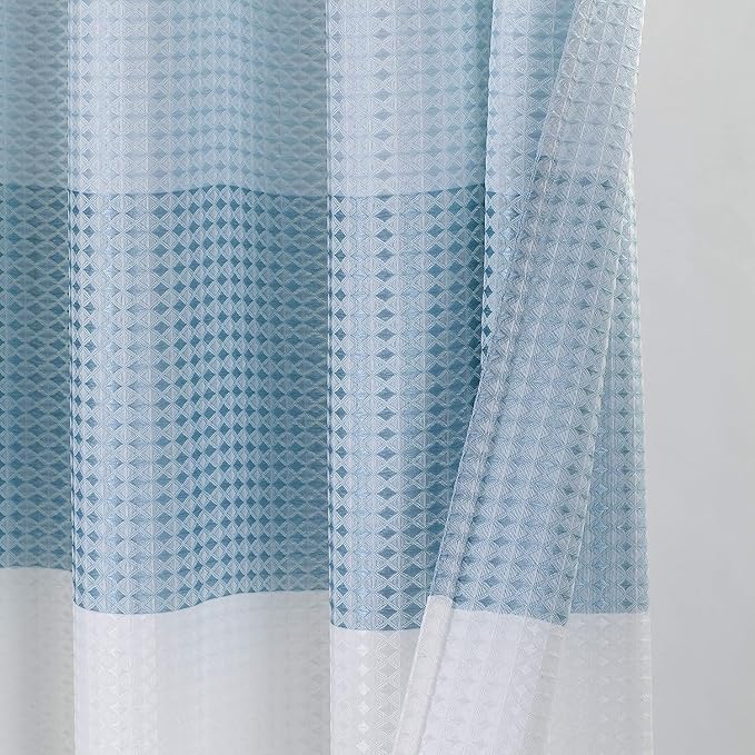 Dainty Home Waffle Weave Waterproof Shower Curtains for Bathroom, Blue 70 icnhes, Extra Long Shower Curtain, Waterproof Fabric 12 Roller Ball Hooks