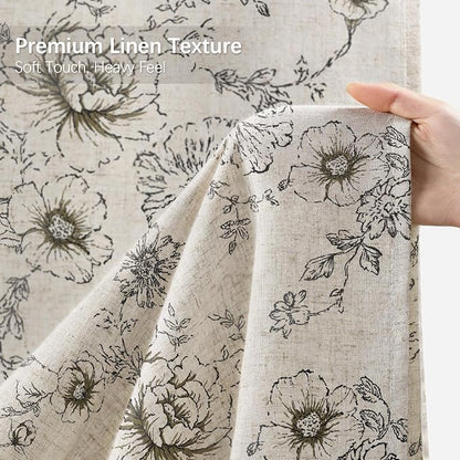 Farmhouse Floral Vintage Shower Curtain for Bathroom, Black and Tan Taupe | 72" W x 78" L, Elegant Boho Pattern Bath Curtain,Linen Fabric
