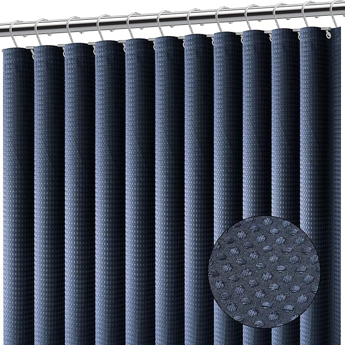 Clara Clark Navy Blue Shower Curtain - Hotel Quality Waffle Fabric Bath Curtain 72x72, Heavy Duty Waterproof Shower Curtains for Bathroom