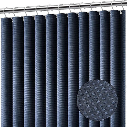 Clara Clark Navy Blue Shower Curtain - Hotel Quality Waffle Fabric Bath Curtain 72x72, Heavy Duty Waterproof Shower Curtains for Bathroom