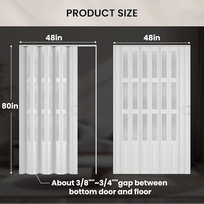 SMARTSTANDARD 48"x 80" Accordion Door with Grid Frosted Acrylic Glass,White | Double Walled PVC Folding Accordion Closet Door for Bedroom Bathroom, Save Space, Full-Side Magnetic Strip, Easy to Install