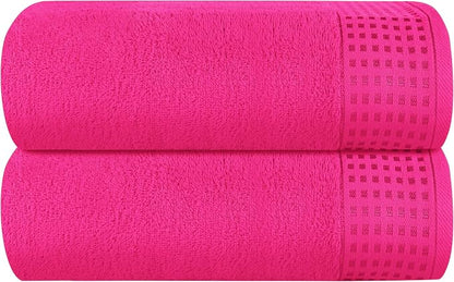 GLAMBURG 100% Cotton Oversized 2 Pack Bath Sheets 35x70, Ultra Soft Highly Absorbant Compact Quickdry & Lightweight Large Bath Sheet Set, Ideal for Gym Travel Camp Pool - Hot Pink