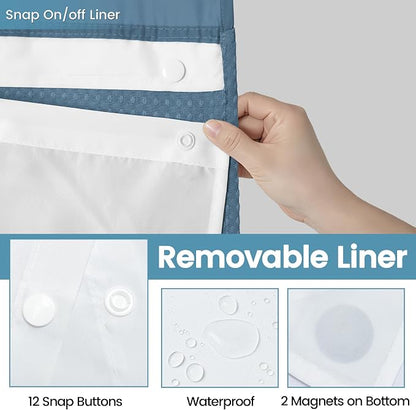 EUTXL Heavyweight Moonlight Blue Stall No Hook Shower Curtain with Snap in Liner,256GSM Waffle Weave Shower Curtains for Bathroom,54W x 80H