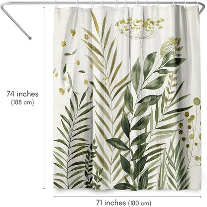 Americanflat 71x74 Botanical Shower Curtain - Water-Resistant Long Shower Curtain with Durable Metal Grommets and 12 Hooks - 100% Polyester - Ivory, Muted Yellow and Green Bathroom Curtains