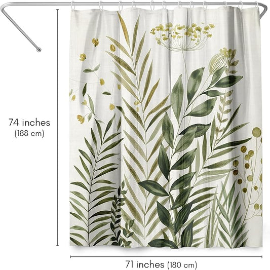 Americanflat 71x74 Botanical Shower Curtain - Water-Resistant Long Shower Curtain with Durable Metal Grommets and 12 Hooks - 100% Polyester - Ivory, Muted Yellow and Green Bathroom Curtains