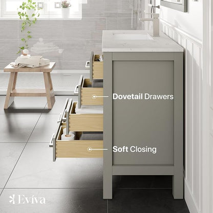 Eviva London 38 Inch Bathroom Vanity in Grey with Quartz Countertop and Porcelain Sink - 38" Single Sink Bathroom Vanity - 38 in Bathroom Vanities & Modern Bathroom Sink Cabinet for Storage and Style