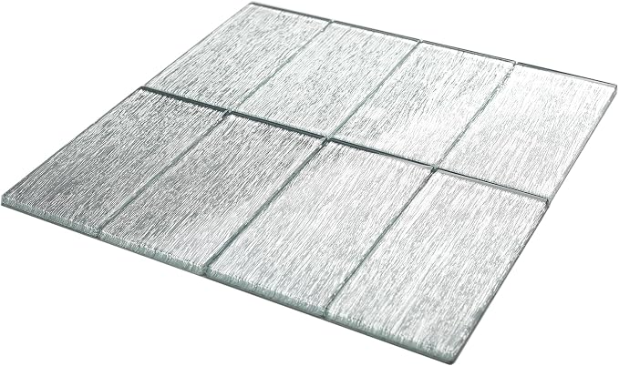 Silver White Glass Tile 3x6 for Kitchen Backsplash Accent Wall Bathroom Subway Tile Real Silk Glass Tiles (Pack of 20)