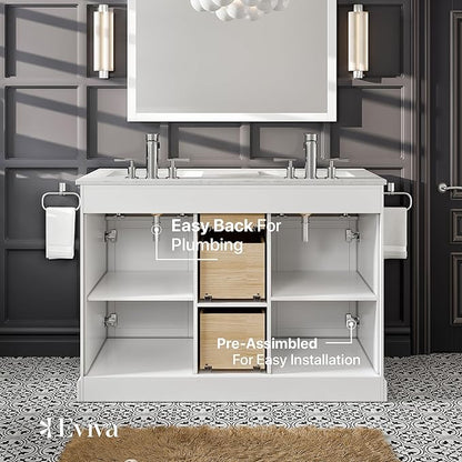 Eviva Epic 48 in. White Double Sink Bathroom Vanity with White Carrara Quartz Countertop