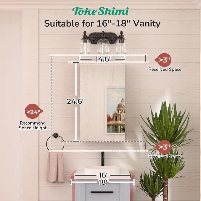 14x24 Bathroom Mirror with Storage Tempered, Aluminum Silver Recessed Medicine Cabinet with Mirror Frameless Stepless Adjustable Shelf, Surface Mount Medicine Cabinet for Bathroom
