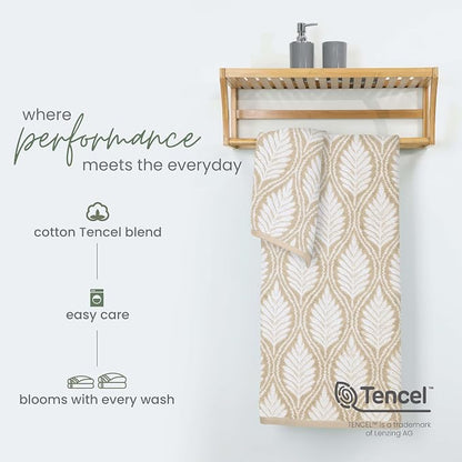 Martex Restore Fern Ogee Bath Towel – Soft, Absorbent, Moisture-Wicking and Quick to Dry – Lightweight for Everyday Use – Comfortable Feel with Convenient Loop for Hanging – 30" x 56" – Sand
