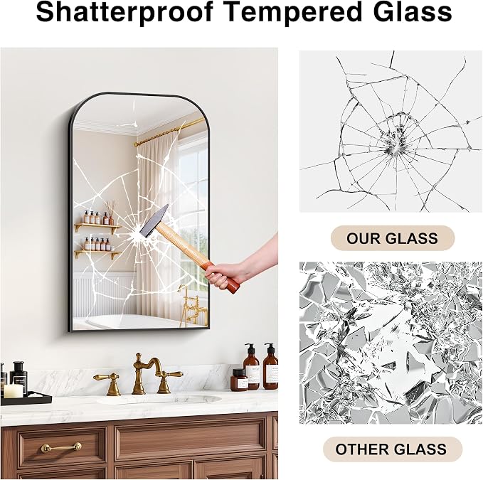 YIROMAN Bathroom Mirrors for Over Sink,18"x30" Black Bathroom Vanity Mirror | Thin Brushed Aluminum Frame,HD tempered glass, Rectangular,Rounded & Right-angle Corners,Sink,Entryway,Bedroom