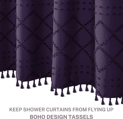 Siiluminisoy 78inch Long Dark Purple Shower Curtain Boho Shower Curtain Woven Fabric Tufted Chevron Textured Striped Modern Farmhouse Minimalist Cloth Shower Curtains for Bathroom, 72" x 78"