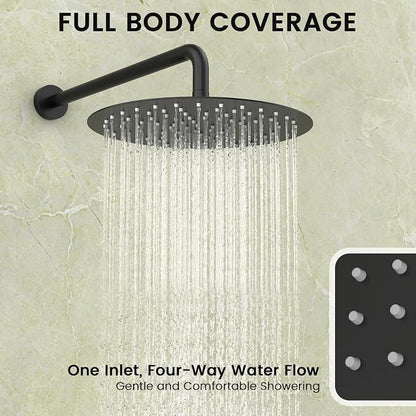 Longriver Round Shower Faucet Set with Hydro Power Temperature Display | Shower System 12" Shower Head with Handheld Spray, Wall Mounted Shower Fixtures with Shower Valve and Trim Kit, Matte Black