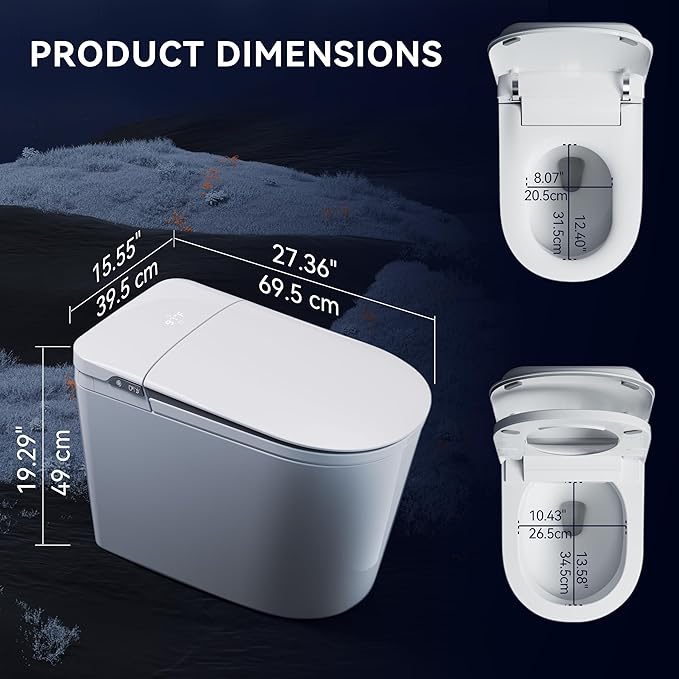 MEJE #Q2Q - Basic Smart Function Toilet with Built-in Heated Seat, Elongated Tankless Toilet with Auto Flushing, Foot Sensor Flushing, Adjustable Seat Temperature, Flush Remote Control, Night Light