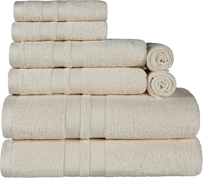 Superior Ultra-Soft 8-Piece Cotton Towel Set, Includes 2 Bath Towels, 2 Hand Towels, and 4 Washcloths, Daily Use Towels for Home, Bathroom, Guest Bath Room, Essential Quick Dry - Ivory