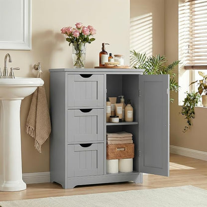 SUPER DEAL Bathroom Storage Cabinet with 3 Drawers and 1 Door, Entryway Home Decor Furniture Towels Storage Organizer Unit, Grey