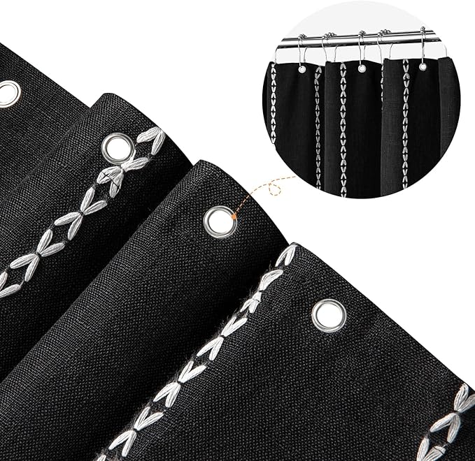 MitoVilla Black Small Stall Shower Curtain 36 x 72, Half Size Narrow Polyester Linen Heavy Fabric Shower Curtains for Boho Farmhouse Bathroom Decor, Wrinkle Resistant Cloth Shower Curtain