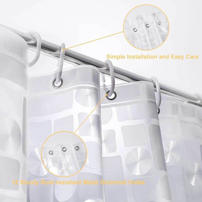 NTBAY EVA Shower Curtain Liner, 72 x 72, 6 Gauge, Semi Clear Geometric | Water-repellent EVA Liner with 3 Bottom Magnets, 12 Reinforced Grommets, and 12 Plastic Hooks