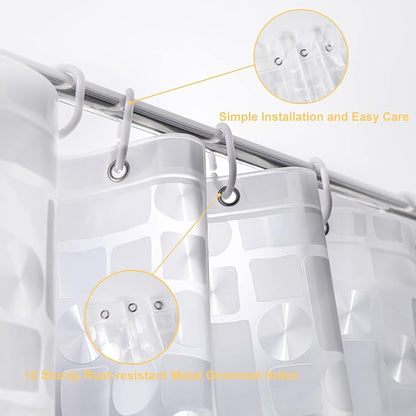 NTBAY EVA Shower Curtain Liner, 72 x 72, 6 Gauge, Semi Clear Geometric | Water-repellent EVA Liner with 3 Bottom Magnets, 12 Reinforced Grommets, and 12 Plastic Hooks