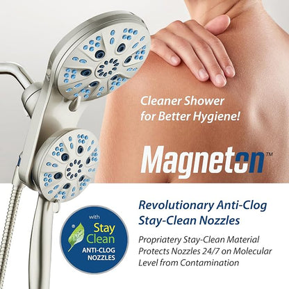AquaCare Magneton 48-Mode High Pressure Rain & Handheld Shower Head Combo | Space-age Magnetic Guidance Docking, Dual 6-mode Heads with Hygienic Jets, Extra-long 6 ft. Stainless Steel Hose / Nickel