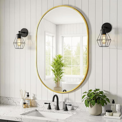 Oval Bathroom Mirror for Wall, 24"x36" Gold Bathroom Vanity Mirror | HD Shatterproof Glass, Metal Framed, Oval Vanity Mirrors for Bathroom, Bedroom, Living Room, Entryway, Horizontal or Vertical