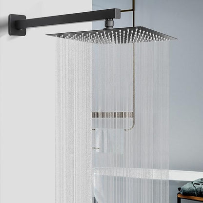Shower Head with Extension Arm, High Pressure Square with ShowerArm, Stainless Steel Rainfall-Waterfall Full Body Coverage (10'' Shower with 16'' Arm, Matte Black)