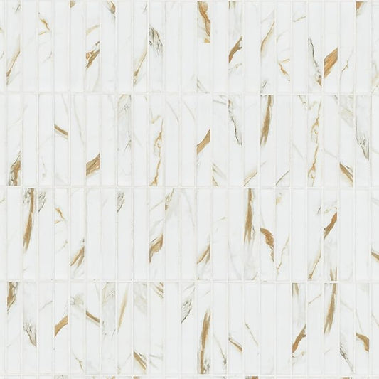 MSI Calacatta Gold Stack Pattern Matte Porcelain Mosaic Floor and Wall Tile for Bathroom, Kitchen Backsplash, Accent Wall Tile, Sample