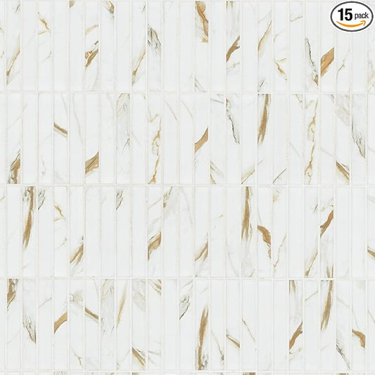 MSI Calacatta Gold Stack Pattern 12 in. x 12 in. Matte Porcelain Mosaic Tile – Floor & Wall Use for Bathrooms, Backsplashes, Showers, and Accent Walls