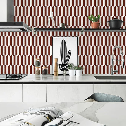 Vamos Tile Peel and Stick Backsplash Seamless Tile,Fish Scale,Matt,10-Sheet | 11.9''x10.8'',White & Red PVC+Light Gold Stick on Backsplash Tile for Kitchen & Bathroom & Laundry & Camper