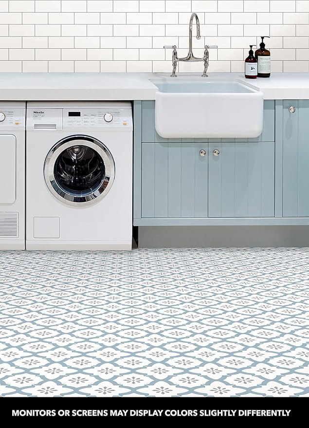 FloorPops FP2943 Alfama Peel & Stick Floor Tiles, Multicolor, Blue